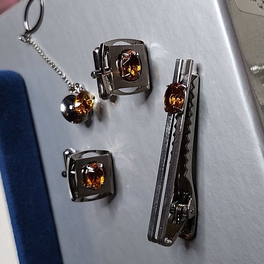 Cufflinks set of Vintage Unbranded orange stone - Picture 5 of 14
